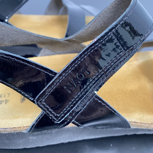 Naot Sandals Womens Size 13 44 Black Patent Leather Wedge Strappy Comfort Shoes - Picture 9 of 12